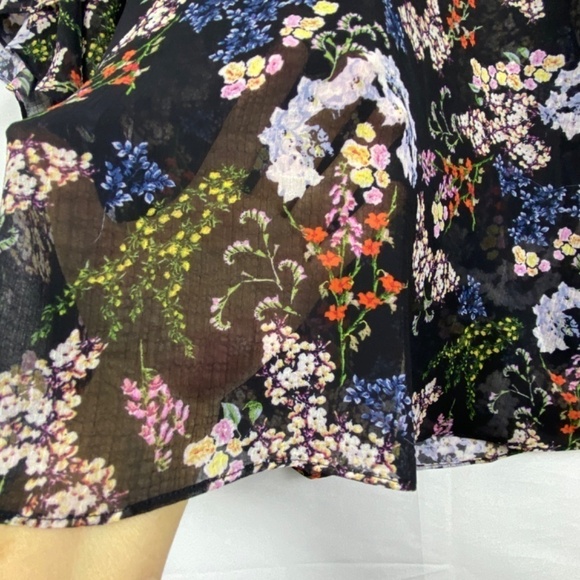 Rachel Roy Collection Women's Sz XL Black Floral Semi- Sheer Blouse Top Tie neck - Picture 7 of 9